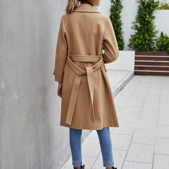 Button Front belted Trench Coat - TAN - Picture 5 of 8